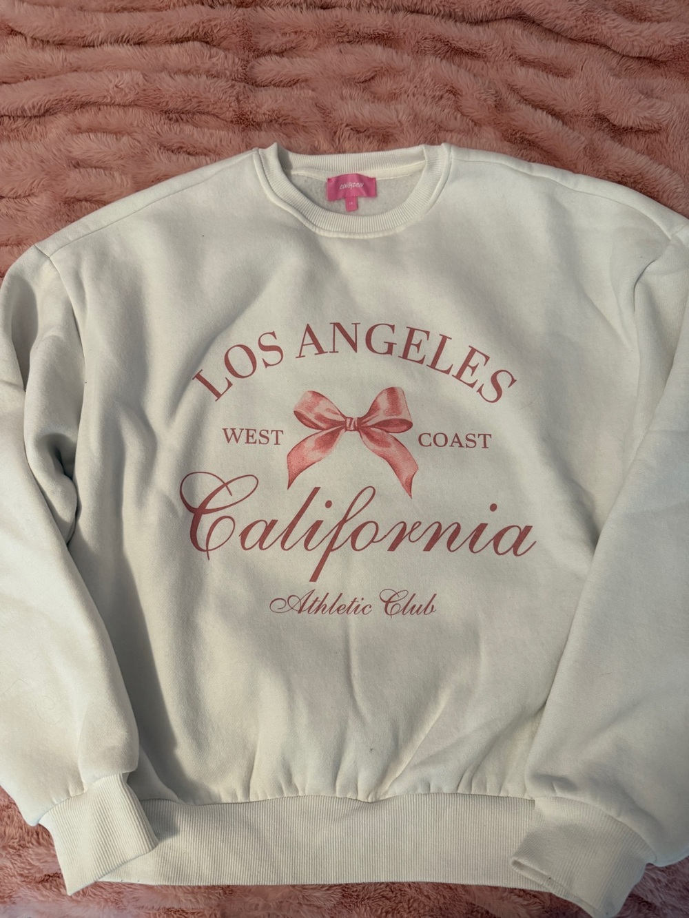 Edikted White Crewneck Sweatshirt with Pink Los Angeles California Graphic